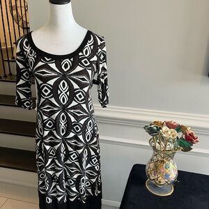 Karen Kane Black and White with Brown Geometric Midi Dress